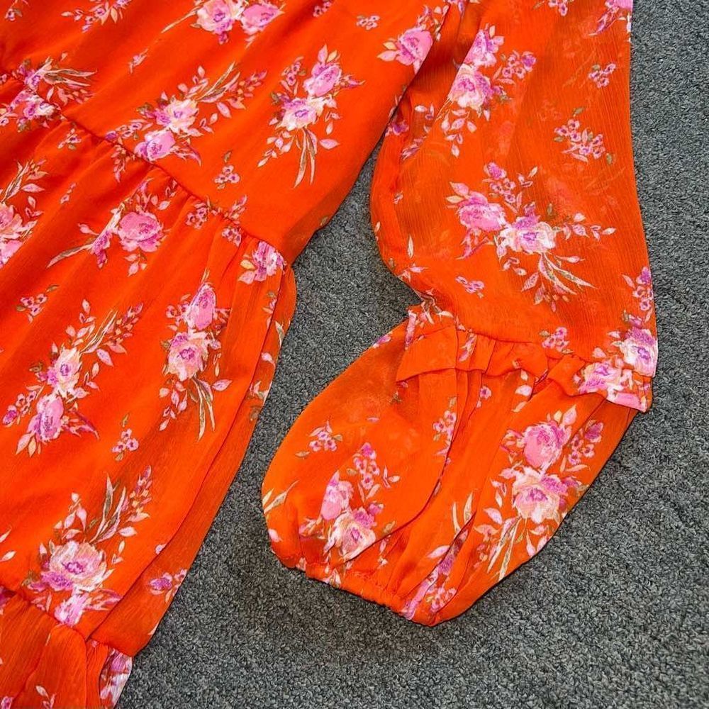 Vince Camuto Floral V Neck Long Marie Sleeves Layered Knee High Dress Size XL - Picture 5 of 11